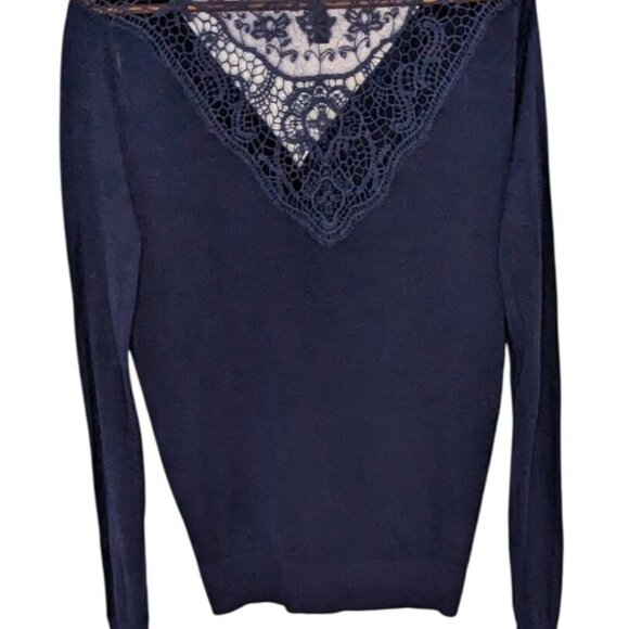 Women's Navy Blue Lace Back Cardigan Button Front XL Laps - Picture 4 of 13